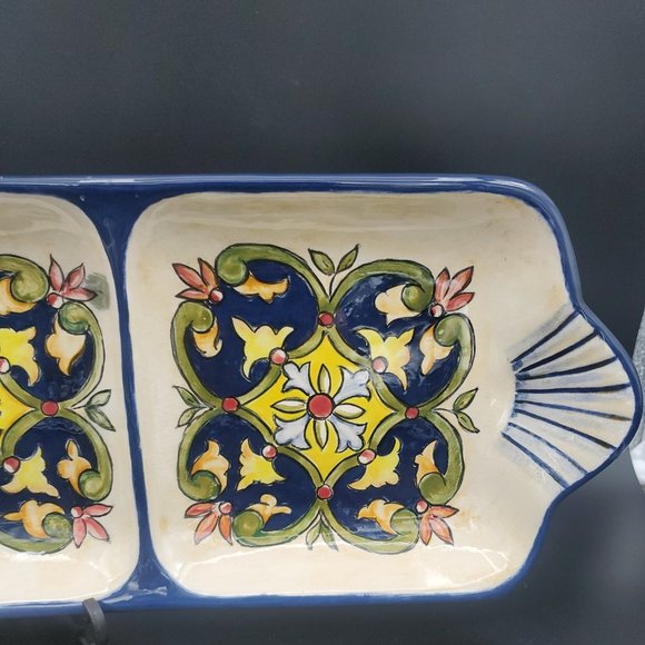 Mediterranean Appartif Tray Three Sections Signed - Picture 7 of 10